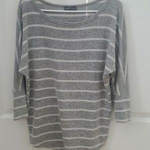 Market & Spruce Gray and White Striped Lightweight Pullover Top